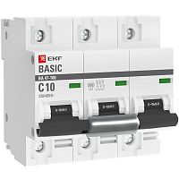 Автоматический выключатель 3P 10А (C) 10kA ВА 47-100 Basic | код  mcb47100-3-10C-bas | EKF